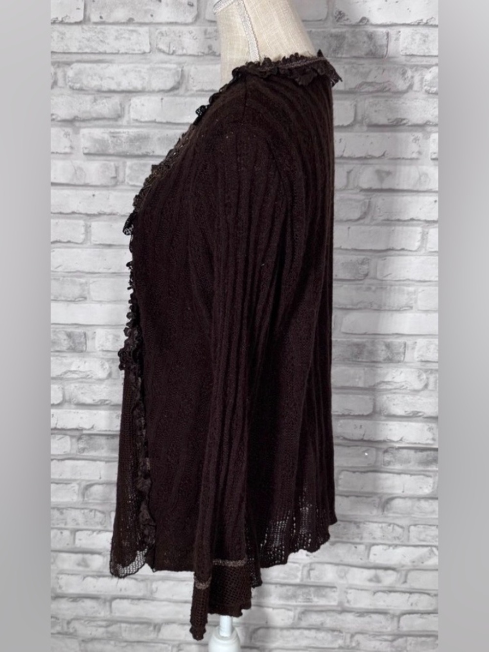 PRETTY ANGEL Brown Embroidery beaded Sweater Longsleeve Square Neck Mesh Lace - Picture 7 of 15